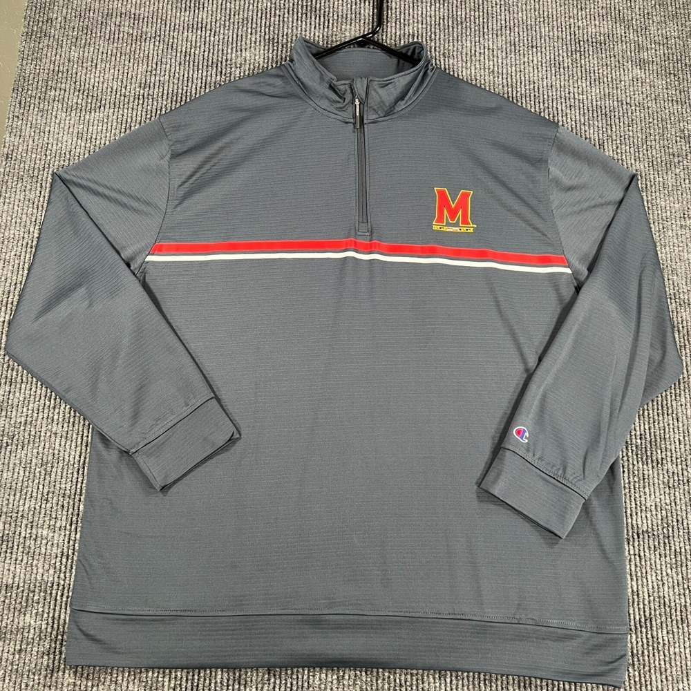 Maryland Terrapins Pullover Shirt Mens 2XL XXL Gray Long Sleeveโ 1/4 Zip
